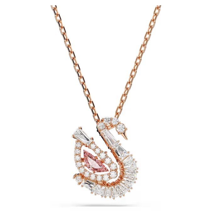 Swarovski Swan pendant mixed cutting, swan, pink, rose gold finish