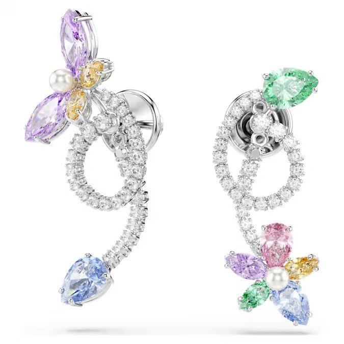 Swarovski Ariana Grande x Swarovski Pendant Earrings and Earring Flower Set Mixed Cutting, Dragonfly, Flower, Color, Solid Silver S925