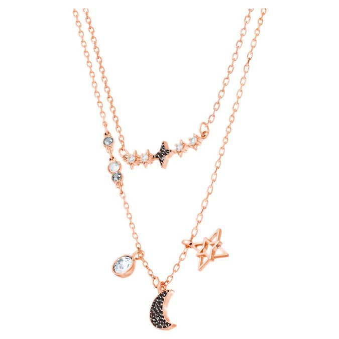 Swarovski Symbolica Necklace Set (2), Moon, Star, Black, Rose Gold Finish