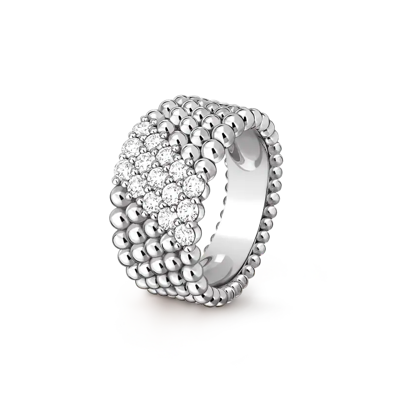 Van Cleef&Arpels Perl é e diamonds ring, 5-row diamond studded design, pure silver S925