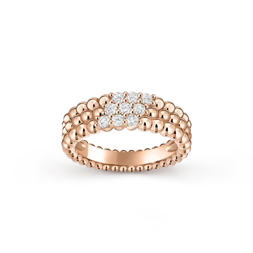 Van Cleef&Arpels Perl é e diamonds ring with 3 rows of diamond studded rose gold design
