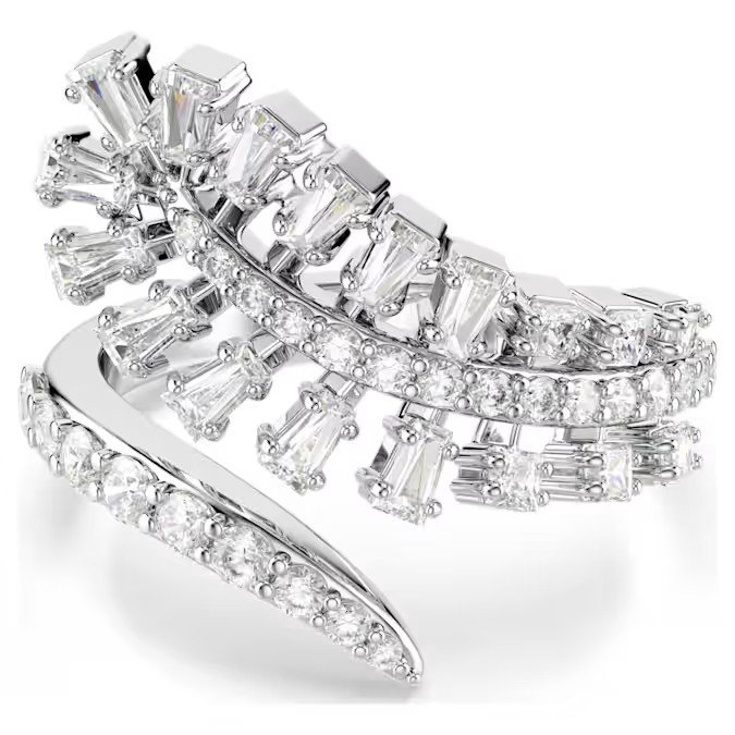 Swarovski Vienna Open Ring with Mixed Cutting, Feather, White Pure Silver S925