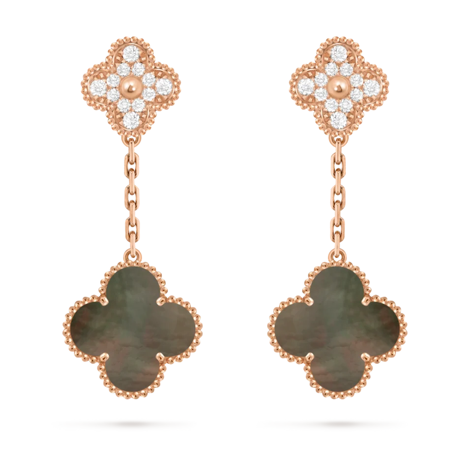 Van Cleef&Arpels Magic Alhambra Earrings, 2 Four Leaf Lucky Pattern Rose Gold, Mother of Pearl