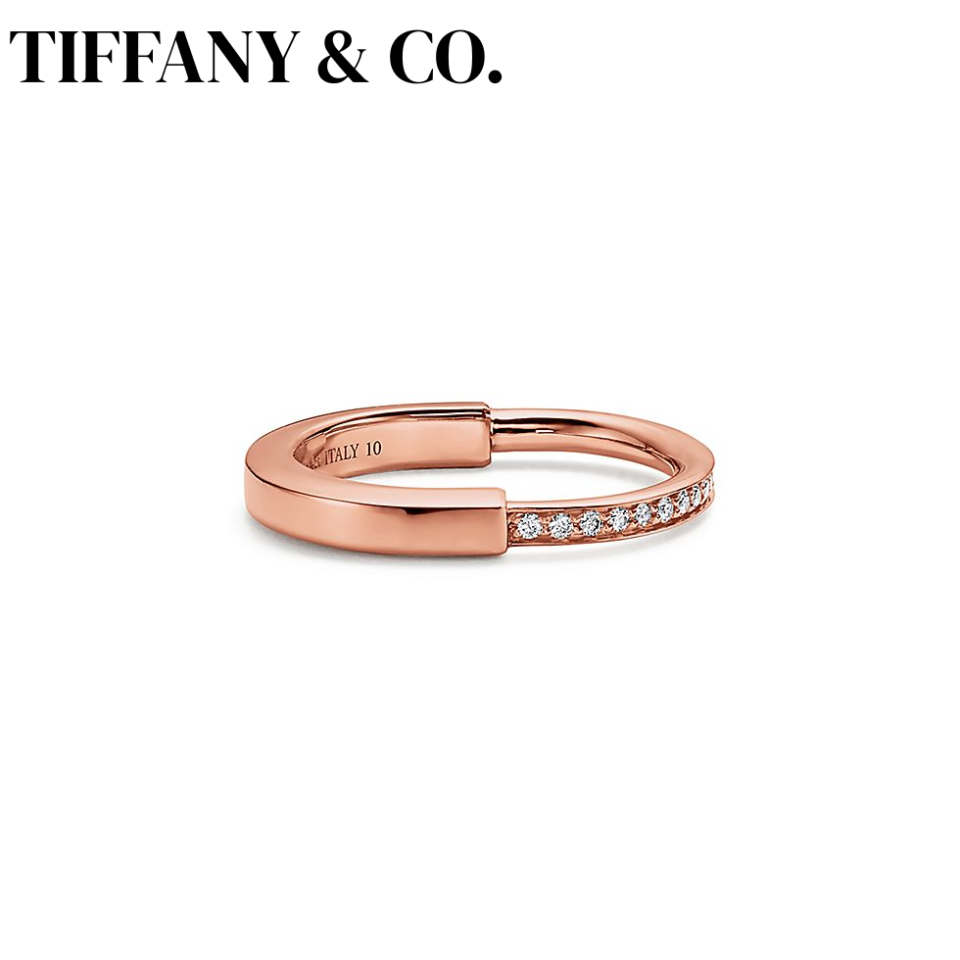 Tiffany Lock Series Rings Rose Gold Half Set with Diamonds