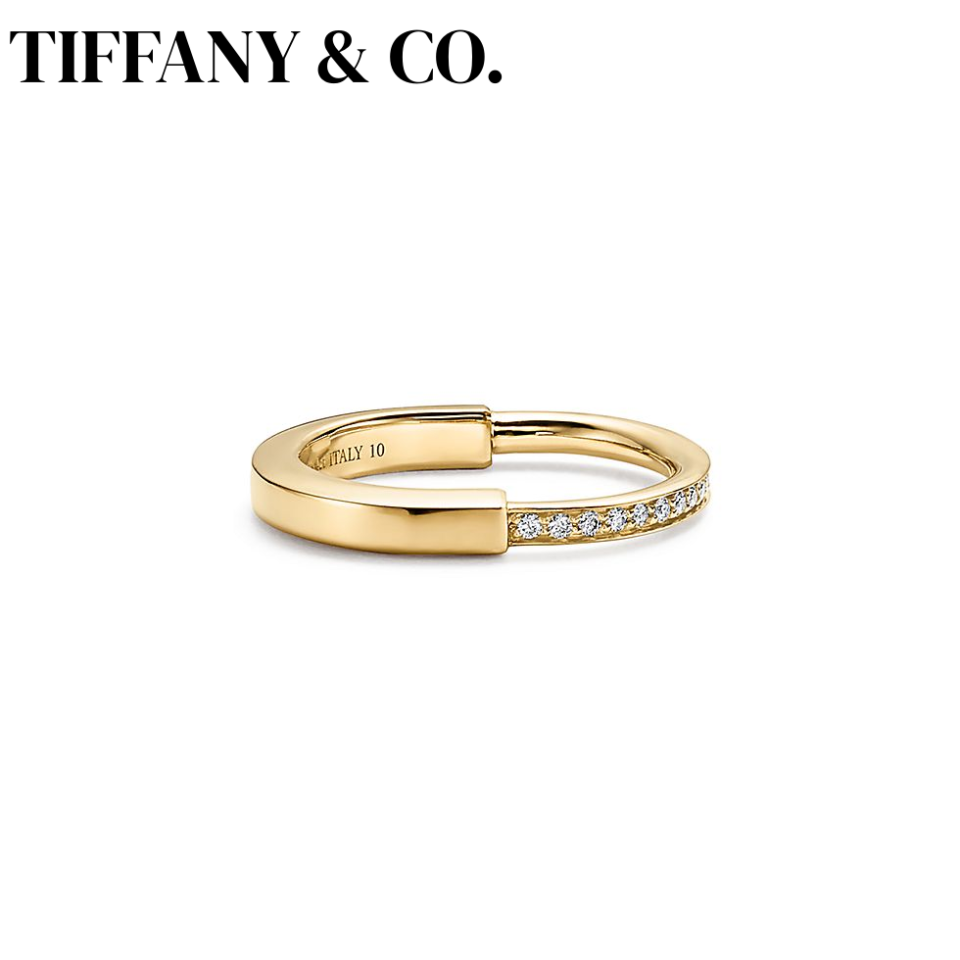 Tiffany Lock Series Rings Gold Half Set with Diamonds
