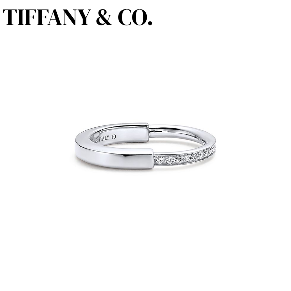 Tiffany Lock Series Rings S925 Sterling Silver Half Set with Diamonds