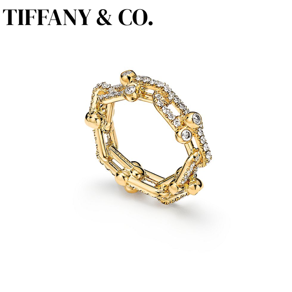 Tiffany HardWear Series Small Chain Rings 18K Gold Set with Diamonds