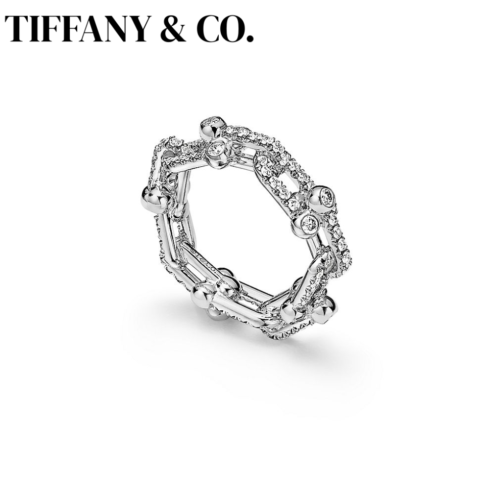 Tiffany HardWear Series Small Chain Rings 925 Silver Set with Diamonds