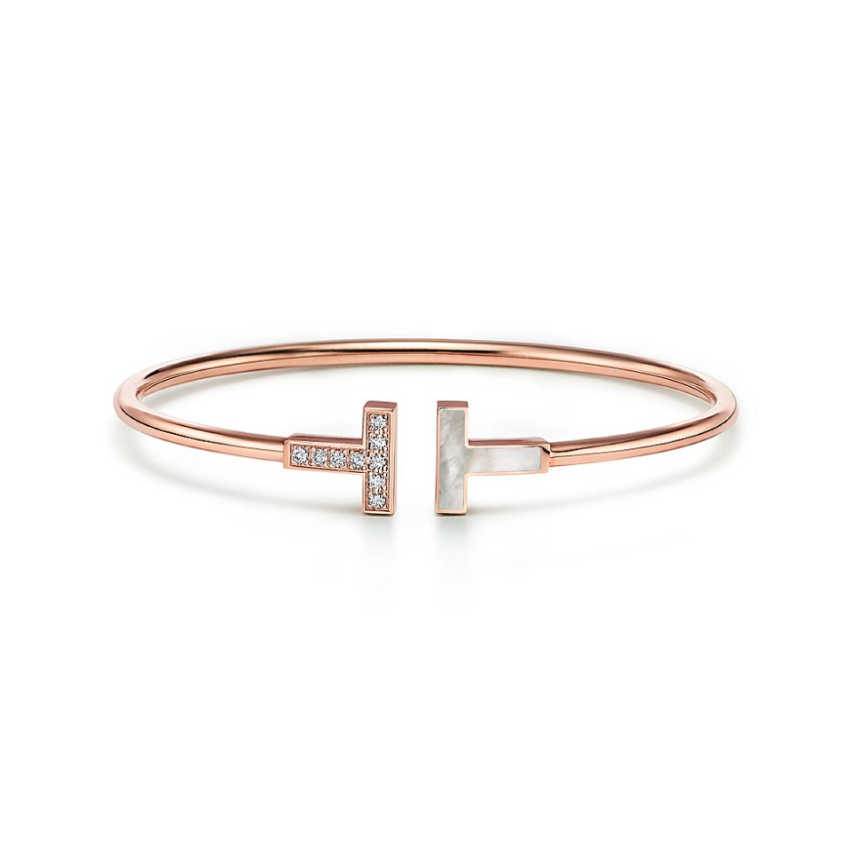 Tiffany T Series Coil Bracelets Rose Gold Set with Diamonds and Shells