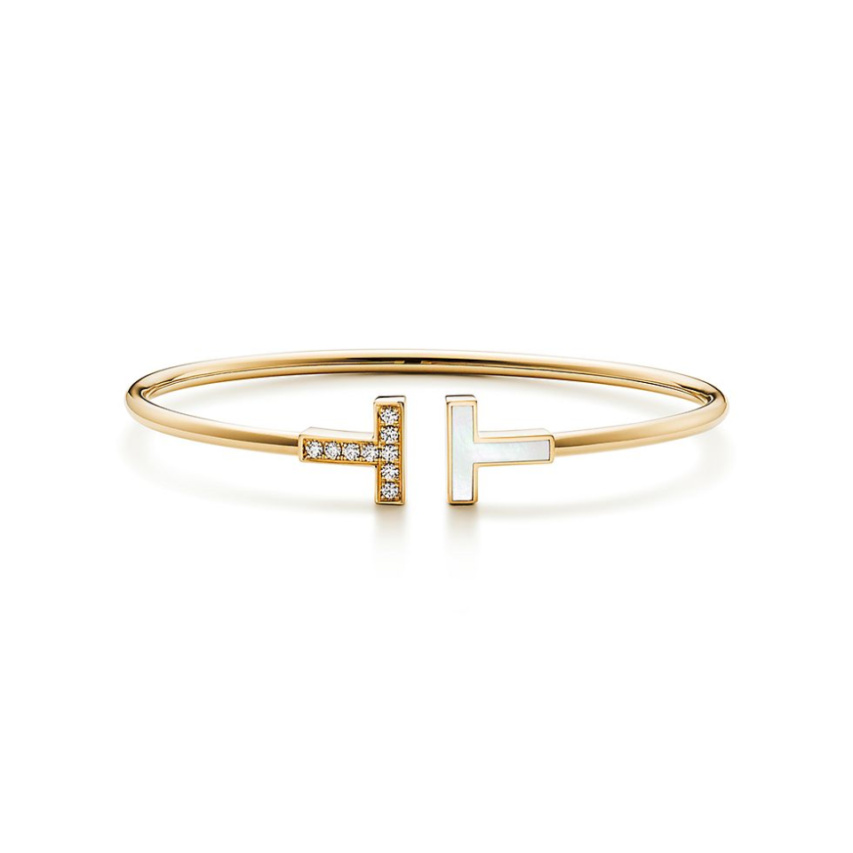 Tiffany T series coil bracelets with gold inlaid with pearls, shells, and diamonds