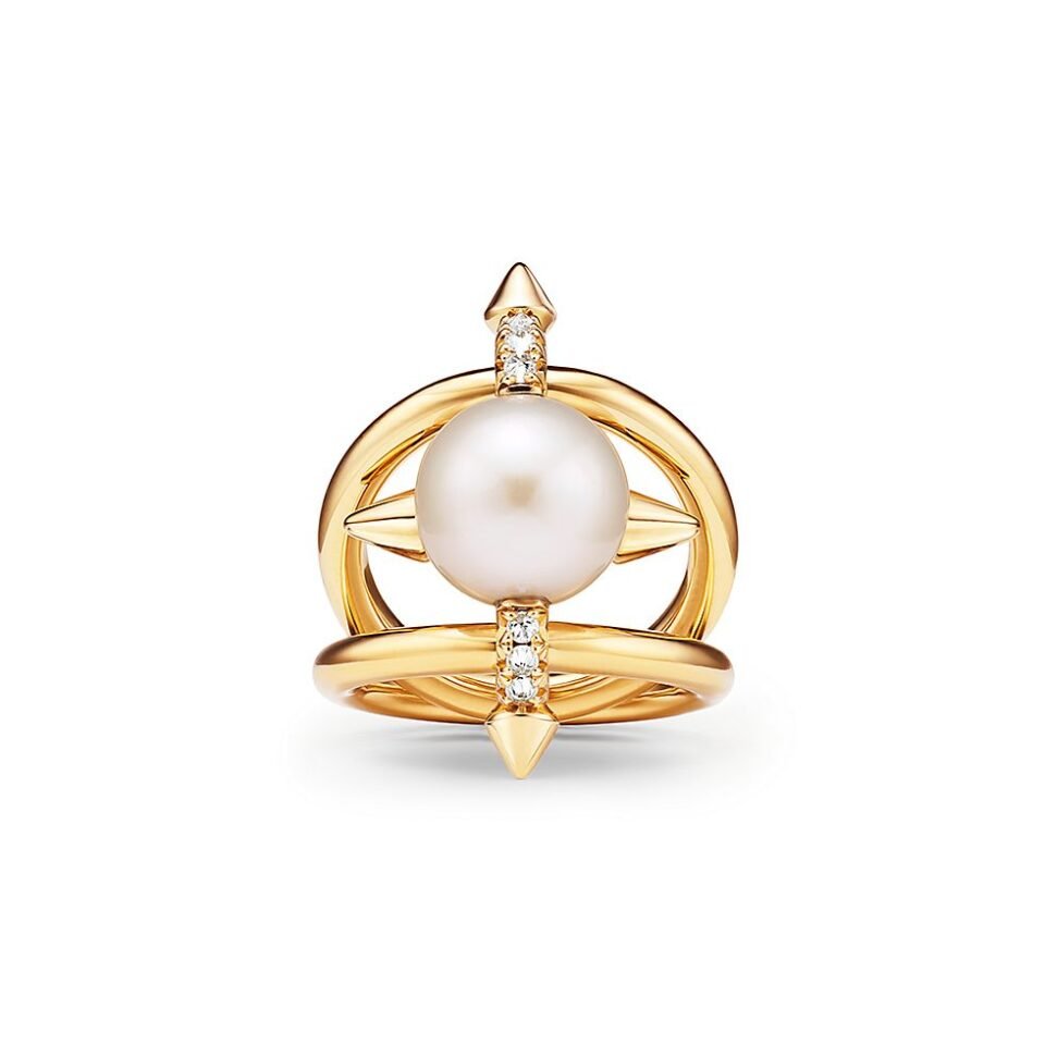 Tiffany Titan by Pharrell Williams series pearl rings with gold and diamonds
