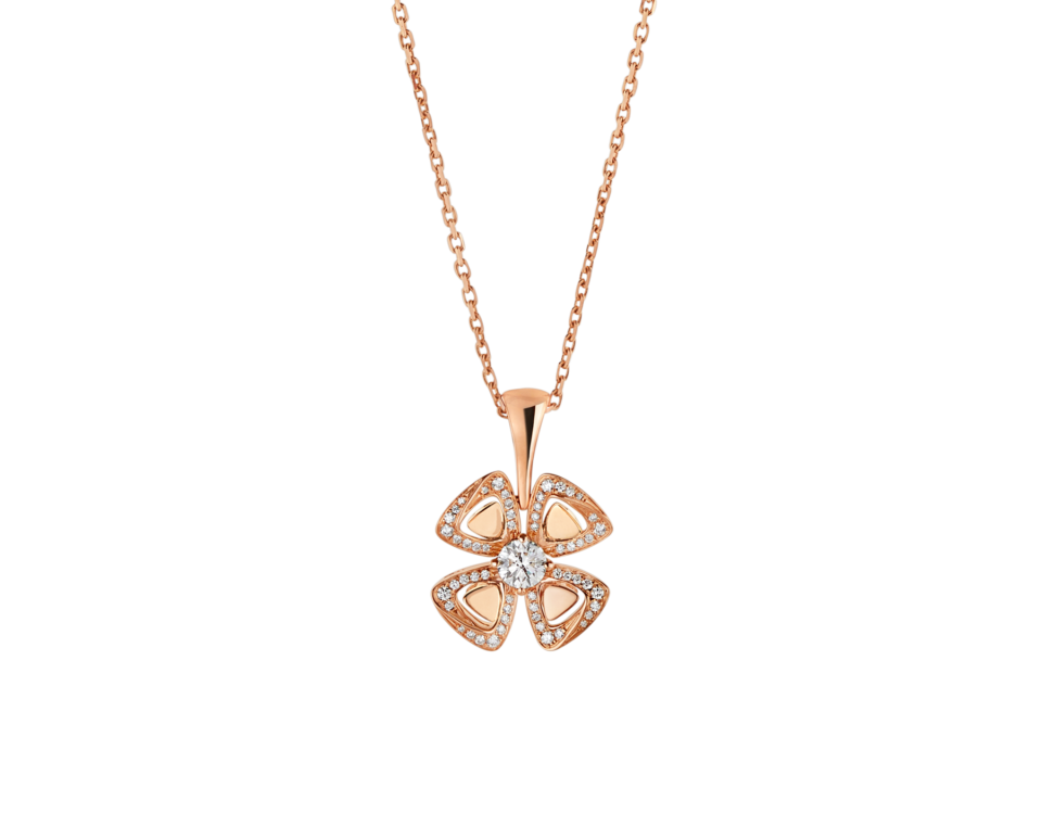 BVLGARI Fiorever Four Petal Flower Crystal Pendant Necklaces