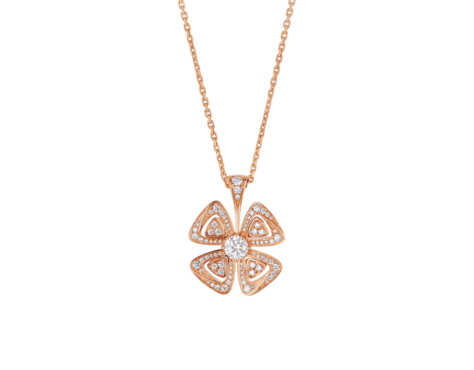 BVLGARI Fiorever Four Petal Flower Crystal Pendant Necklaces